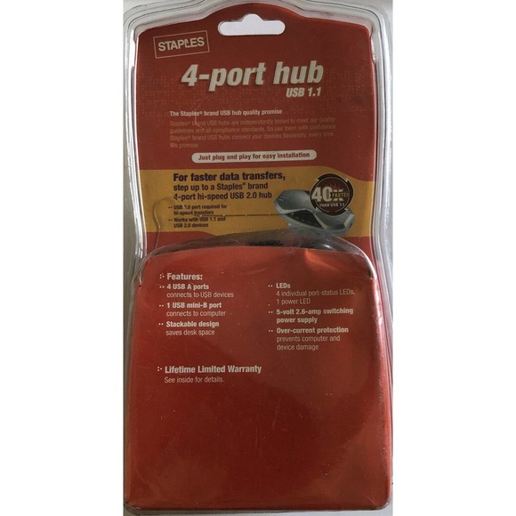 Staples 4-port Hub USB 1.1 Connects Up To 4 Devices (NEW) - Picture 2 of 5
